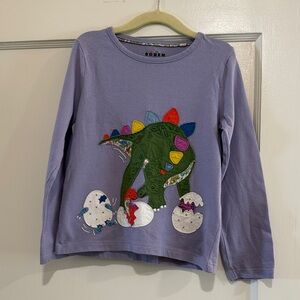 Mini Boden Kids Long Sleeve Shirt with Dinosaur and Egg Design - Lavender